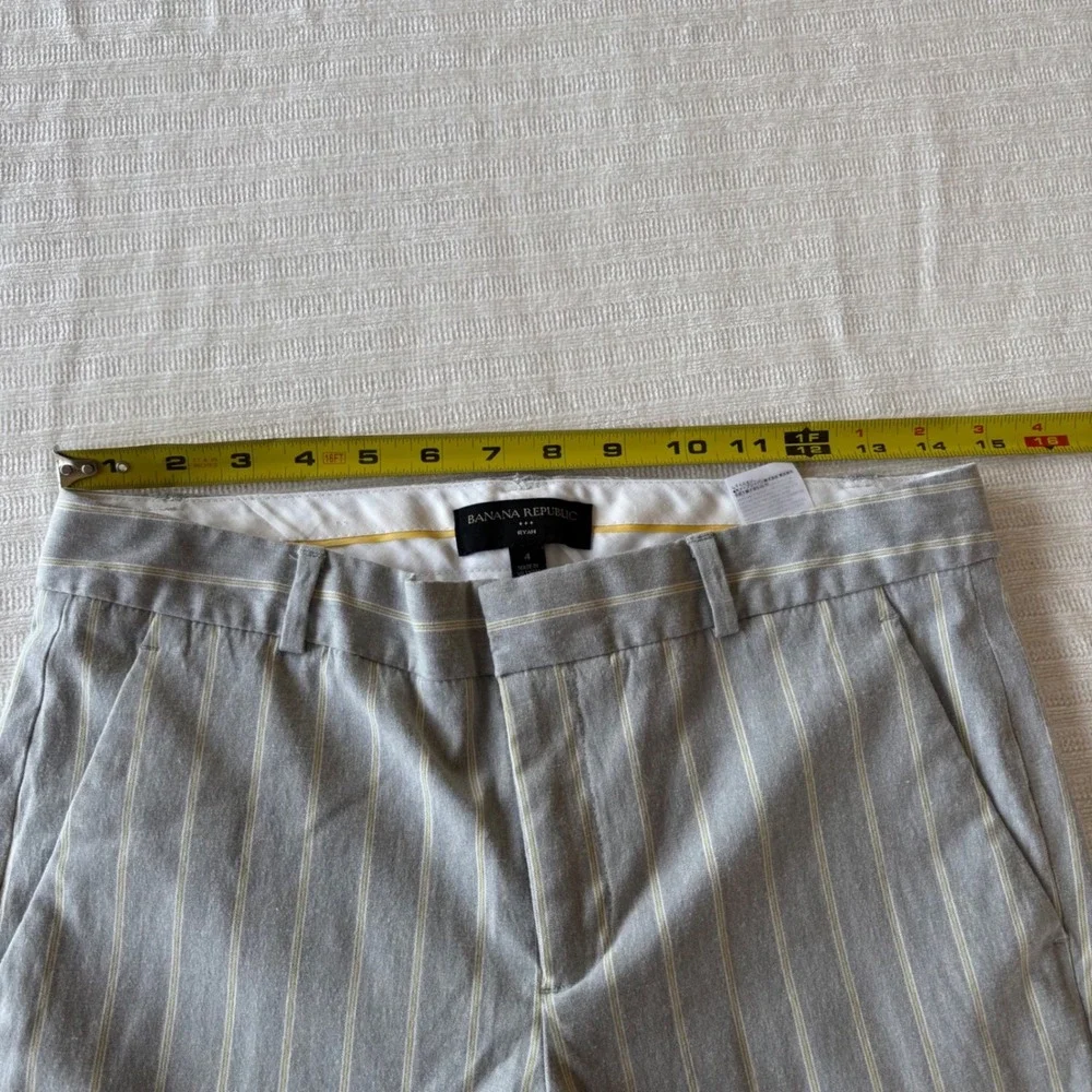 Banana‎ Republic Ryan Pinstripe Trousers Gray Yellow Linen Blend Straight Leg 4